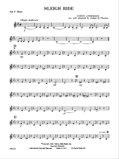 Sleigh Ride: 3rd F Horn
