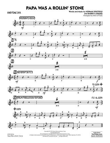 Papa Was a Rollin' Stone (arr. Rick Stitzel) - Baritone Sax
