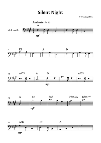 Silent Night - Cello solo with chord symbols
