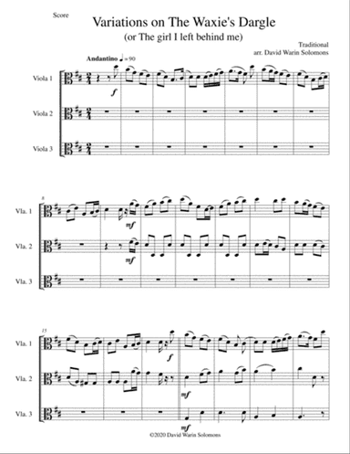 Variations on The Waxie's Dargle (or The girl I left behind me) for viola trio