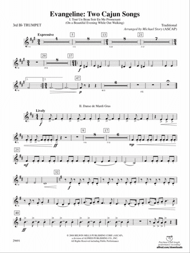 Evangeline: Two Cajun Songs: 3rd B-flat Trumpet