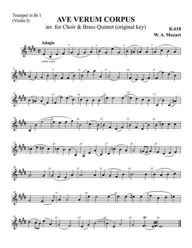 W. A. Mozart - Ave Verum Corpus, arr. for Brass quintet (original key; instrument parts only