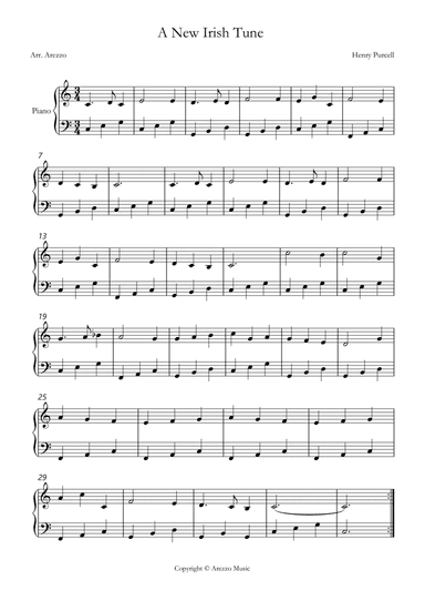 purcell a new irish tune z 646 easy piano c major sheet music