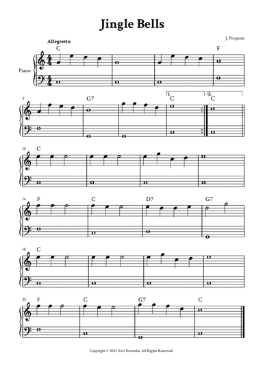 Jingle Bells - Easy Piano (C Major with Chords)