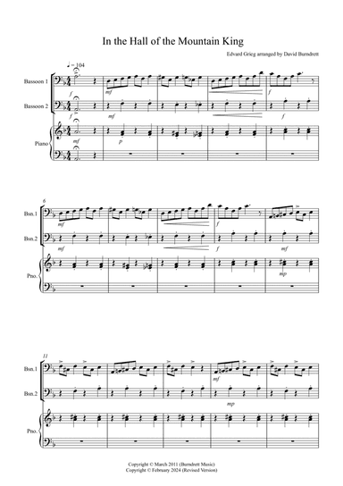 In The Hall of the Mountain King for Bassoon Duet