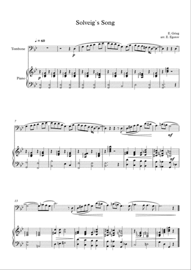 Solveig`s Song, Edvard Grieg, For Trombone & Piano