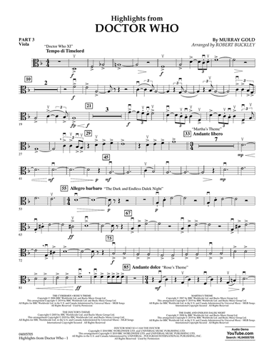 Highlights from Doctor Who (arr. Robert Buckley) - Pt.3 - Viola