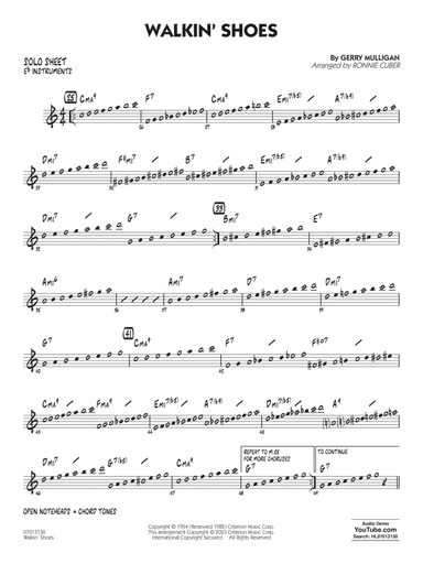 Walkin' Shoes (arr. Ronnie Cuber) - Eb Solo Sheet