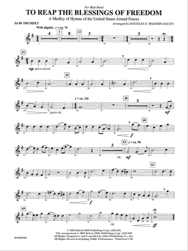 To Reap the Blessings of Freedom (A Medley of Hymns of the United States Armed Forces): 1st B-flat Trumpet