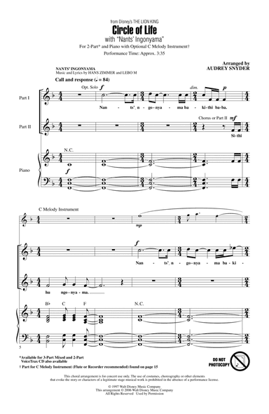 Circle Of Life (with Nants' Ingonyama) (from The Lion King) (Arr. Audrey Snyder)