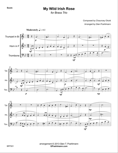 MY WILD IRISH ROSE - BRASS TRIO (unaccompanied)