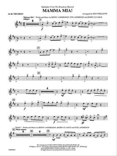 Mamma Mia! -- Highlights from the Broadway Musical: 1st B-flat Trumpet