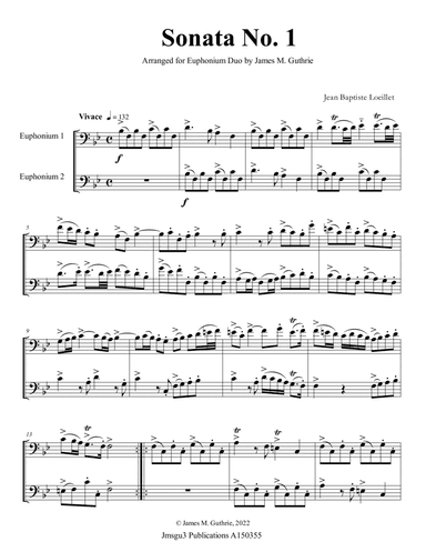 Loeillet: Six Sonatas Op. 5 No. 2 Complete for Euphonium Duo