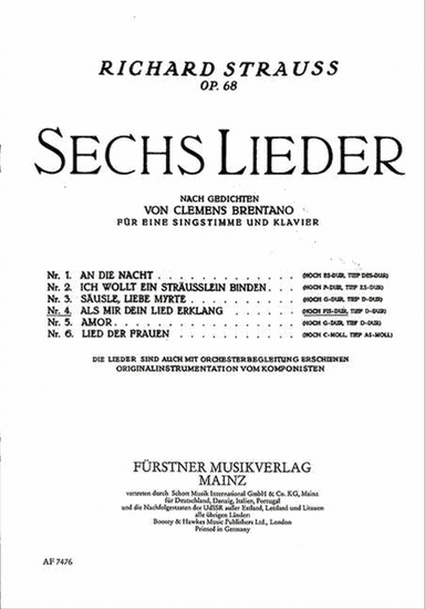 Sechs Lieder nach Gedichten von Clemens Brentano