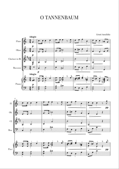 O Tannenbaum for Wind Quartet with Piano