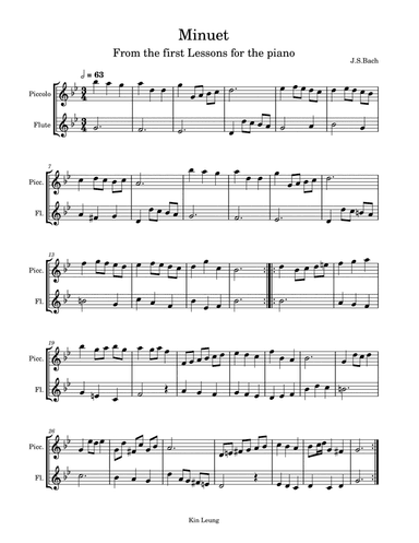 Minuet for piccolo and flute duet