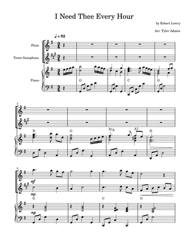 I Need Thee Every Hour (Flute and Tenor Sax Duet with Piano)