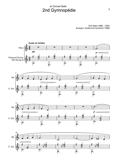 Erik Satie - 2nd Gymnopédie. Arrangement for Oboe and Classical Guitar
