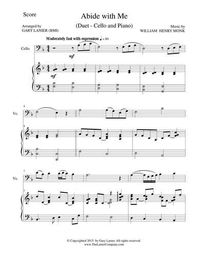 ABIDE WITH ME (Duet – Cello and Piano/Score and Parts)
