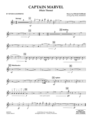 Captain Marvel (Main Theme) (arr. Paul Murtha) - Bb Tenor Saxophone