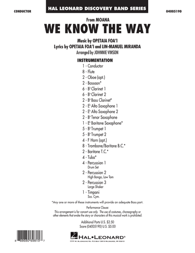 We Know the Way (from Moana) (arr. Johnnie Vinson) - Conductor Score (Full Score)