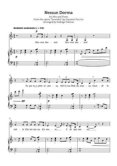 Nessun Dorma (for alto and piano)