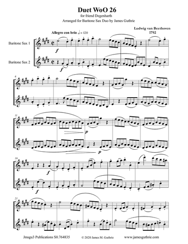 Beethoven: Duet WoO 26 for Baritone Sax Duo