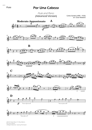 Por Una Cabeza - Flute and Piano - Advanced (Individual Parts)