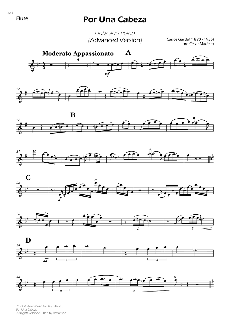 Por Una Cabeza - Flute and Piano - Advanced (Individual Parts)