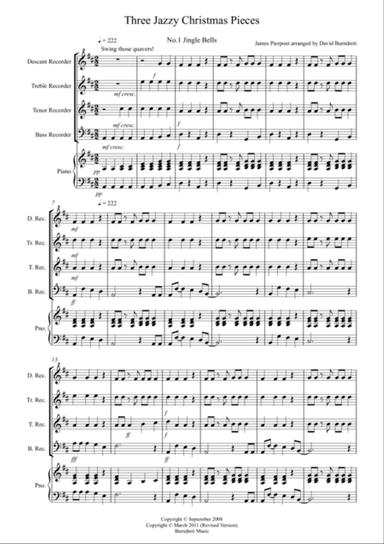3 Jazzy Christmas Pieces for Recorder Quartet