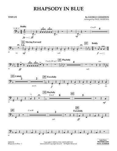Rhapsody in Blue (arr. Paul Murtha) - Timpani
