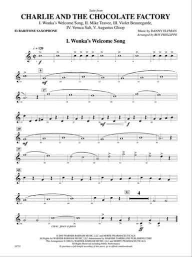Charlie and the Chocolate Factory, Suite from: E-flat Baritone Saxophone