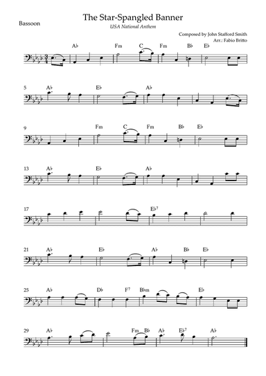 The Star Spangled Banner (USA National Anthem) for Bassoon Solo with Chords (Ab Major)