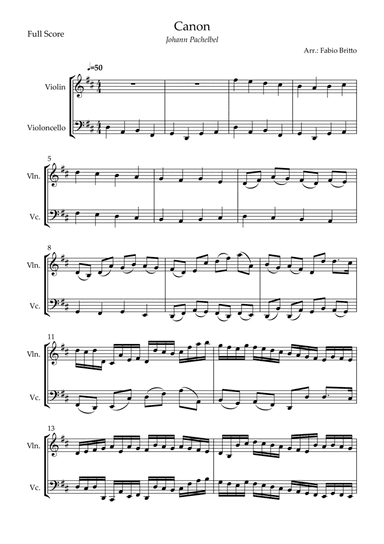 Canon - Johann Pachelbel (Wedding/Reduced Version) for Violin & Cello Duo