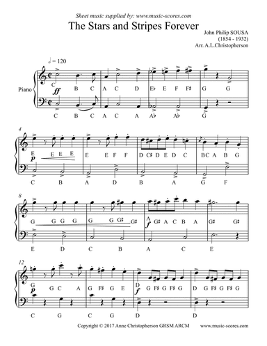 The Stars and Stripes Forever - Easy Piano with note names