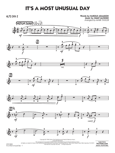 It's a Most Unusual Day (arr. Mark Taylor) - Alto Sax 2
