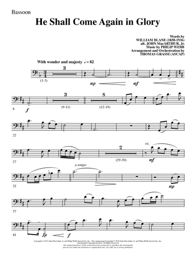 He Shall Come Again in Glory (arr. Thomas Grassi) - Bassoon