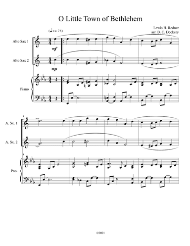 O Little Town of Bethlehem (Alto Sax Duet) with piano accompaniment