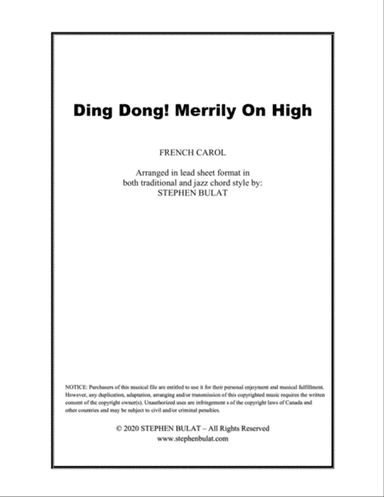 Ding Dong! Merrily On High - Lead sheet arranged in traditional and jazz style (key of Bb)