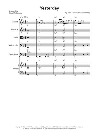 Yesterday (String Quintet with Piano Chords)