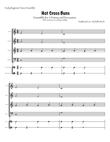 Hot Cross Buns Beginning Piano Ensemble