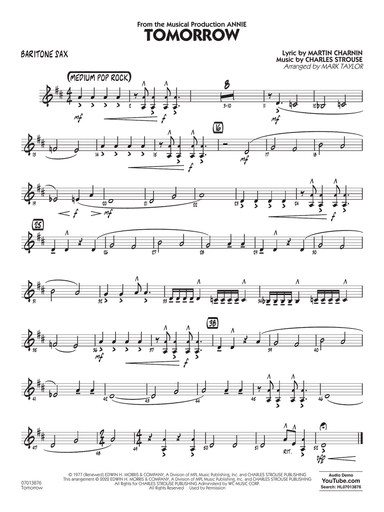 Tomorrow (from Annie) (arr. Mark Taylor) - Baritone Sax