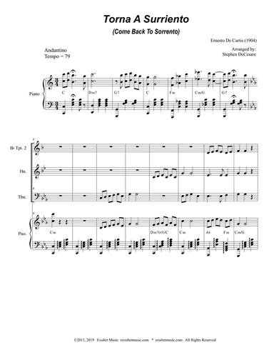 Torna A Surriento (Come Back to Sorrento) (for Brass Quartet and Piano)