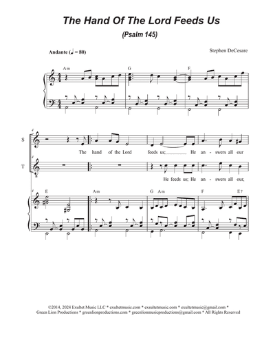 The Hand Of The Lord Feeds Us (Psalm 145) (2-part choir - (Soprano and Tenor)