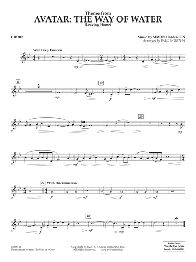 Theme from Avatar: The Way of Water (arr. Paul Murtha) - F Horn
