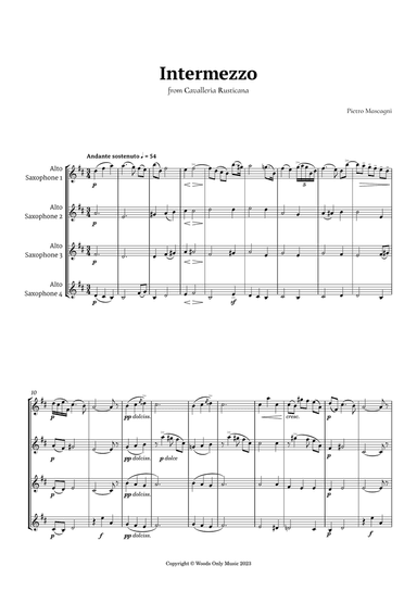 Intermezzo from Cavalleria Rusticana by Mascagni for Alto Sax Quartet