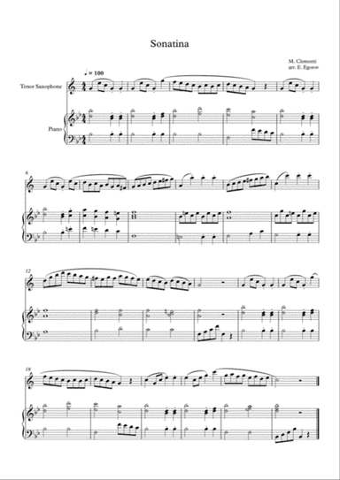 Sonatina (In C Major), Muzio Clementi, For Tenor Saxophone & Piano