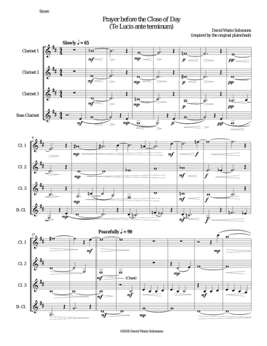 Prayer before the Close of day - based on the chant "Te Lucis ante terminum" - for clarinet quartet