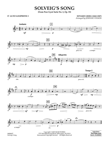 Solveig's Song (from Peer Gynt Suite No. 2) (arr. Johnny Vinson) - Eb Alto Saxophone 2