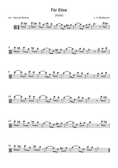 Fur Elise - Beethoven - Viola Solo Intermediate